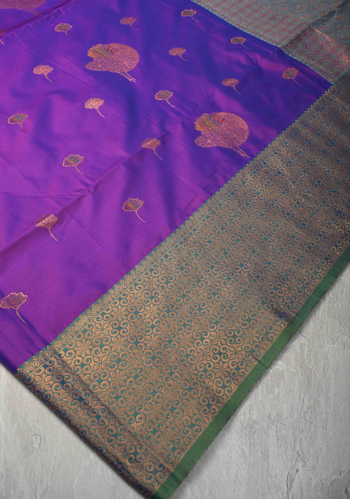 Purple Dual tone Kanchi Semi Silk Saree with Meenakari Floral Buttas and Contrast Zari Border