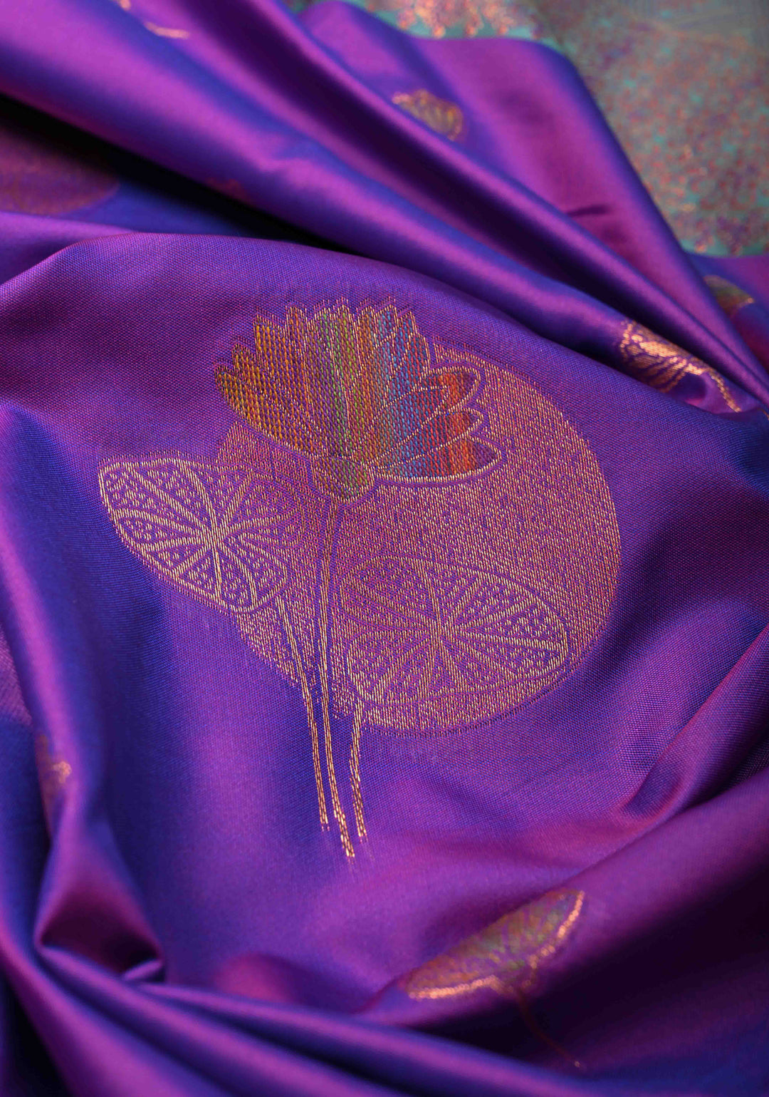 Purple Dual tone Kanchi Semi Silk Saree with Meenakari Floral Buttas and Contrast Zari Border