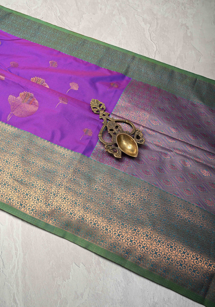 Purple Dual tone Kanchi Semi Silk Saree with Meenakari Floral Buttas and Contrast Zari Border