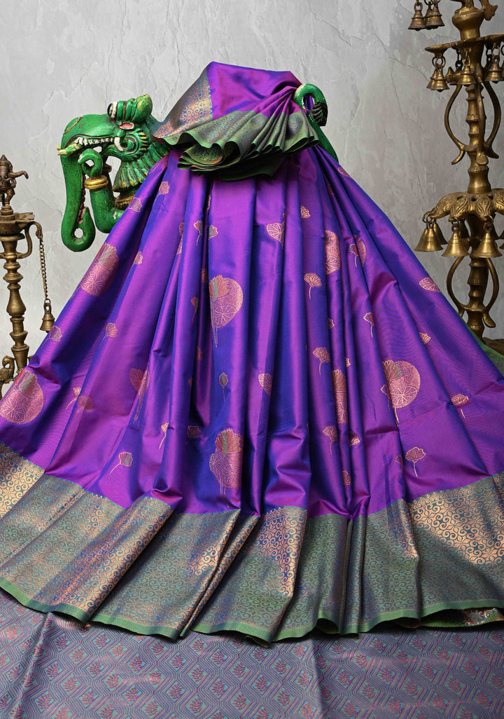 Purple Dual tone Kanchi Semi Silk Saree with Meenakari Floral Buttas and Contrast Zari Border