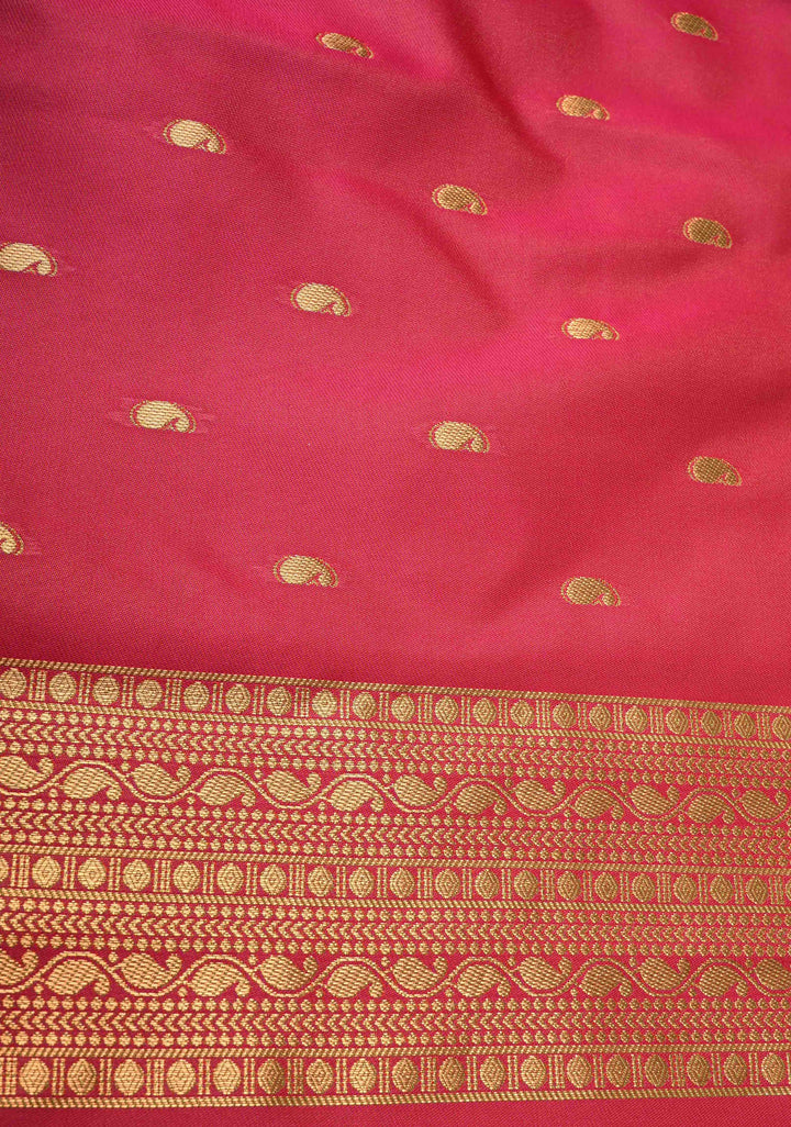 Green Dual tone Kanchi Semi Silk Saree with Peacock Buttas and Contrast Zari Border