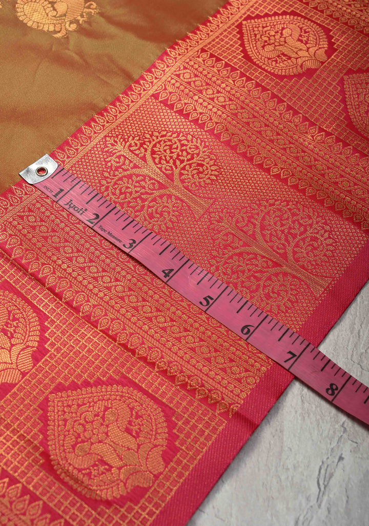Green Dual tone Kanchi Semi Silk Saree with Peacock Buttas and Contrast Zari Border