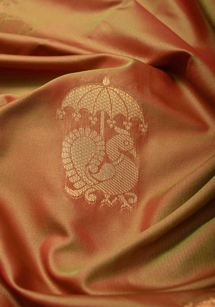 Green Dual tone Kanchi Semi Silk Saree with Peacock Buttas and Contrast Zari Border