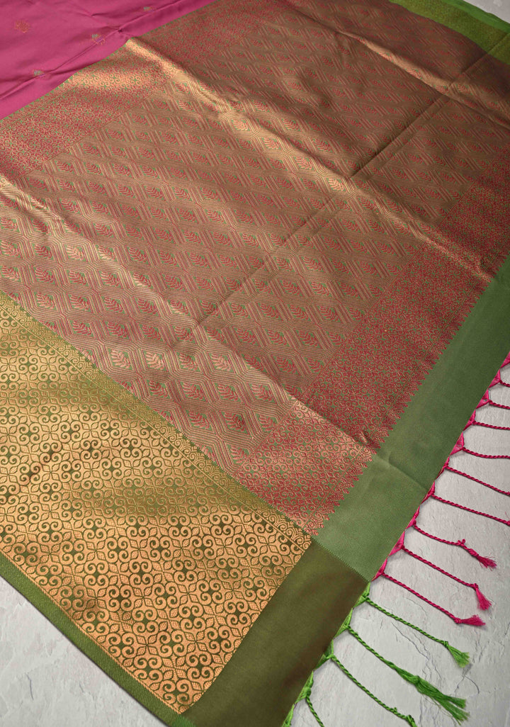 Magenta Kanchi Semi Silk Saree with Meenakar Floral Buttas and Contrast Zari Border