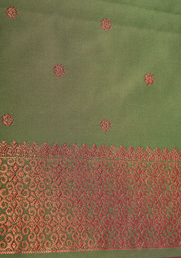 Magenta Kanchi Semi Silk Saree with Meenakar Floral Buttas and Contrast Zari Border