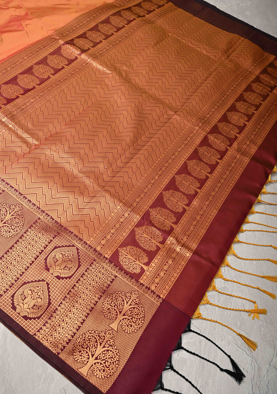 Pink Mustard Dual Tone with Pecock Buttas and Zari Border