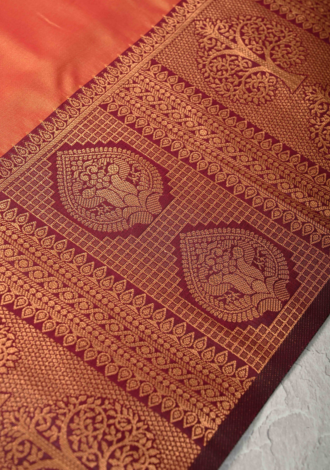 Pink Mustard Dual Tone with Pecock Buttas and Zari Border