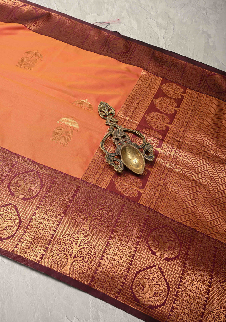 Pink Mustard Dual Tone with Pecock Buttas and Zari Border