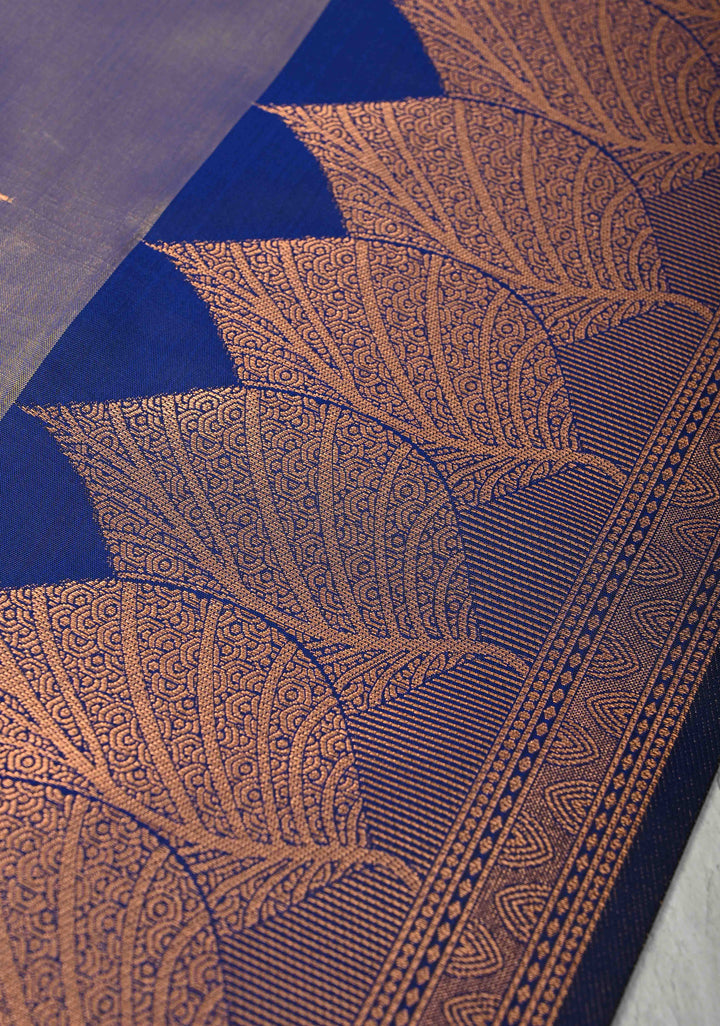 Blue Dual tone Kanchi Semi Silk Saree with Leaf Buttas and Zari Border
