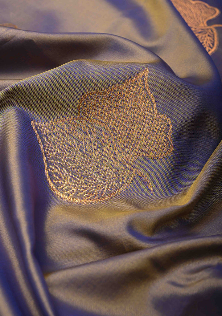Blue Dual tone Kanchi Semi Silk Saree with Leaf Buttas and Zari Border