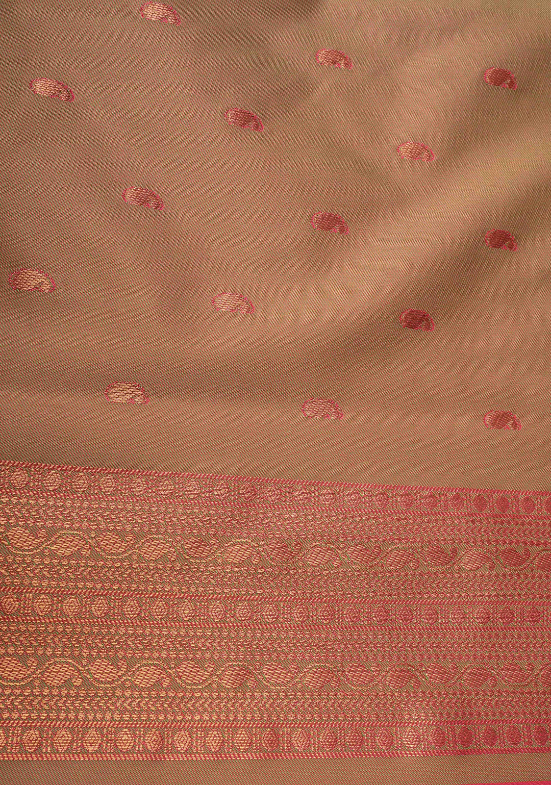 Bright Pink Kanchi Semi Silk Saree with Peacock Buttas and Zari Border