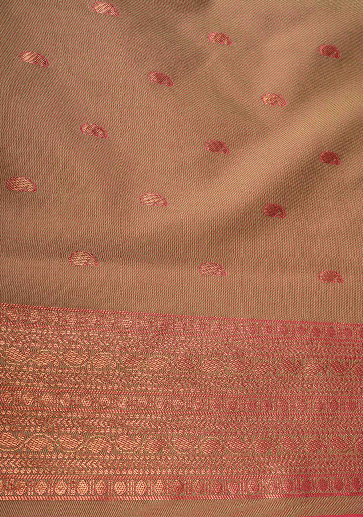 Bright Pink Kanchi Semi Silk Saree with Peacock Buttas and Zari Border