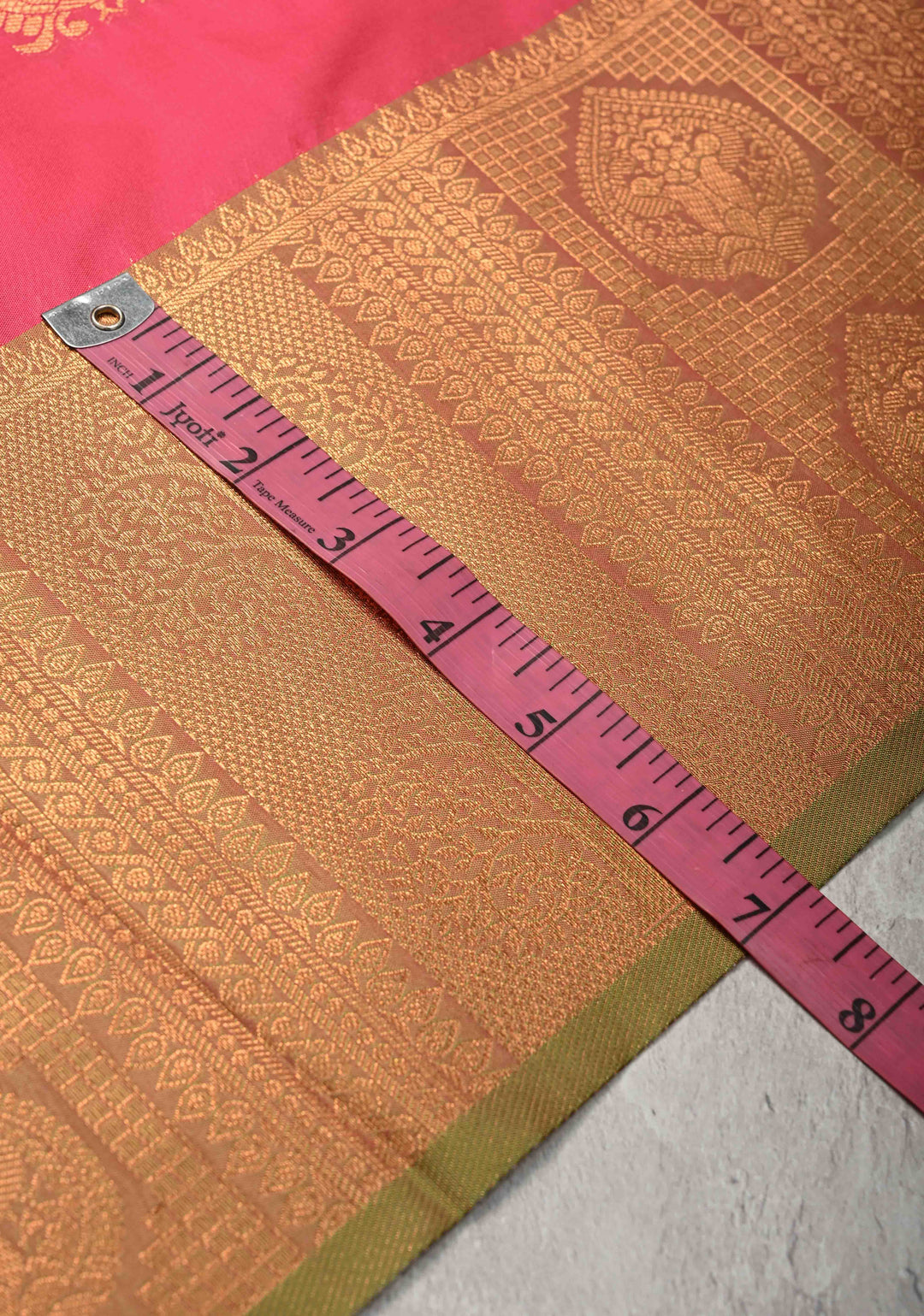 Bright Pink Kanchi Semi Silk Saree with Peacock Buttas and Zari Border