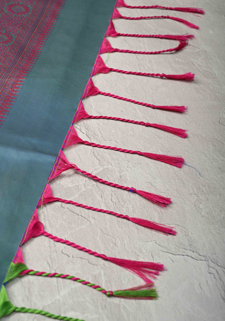 Purple Dual tone Kanchi Semi Silk Saree with Meenakari Buttas and Contrast Zari Border