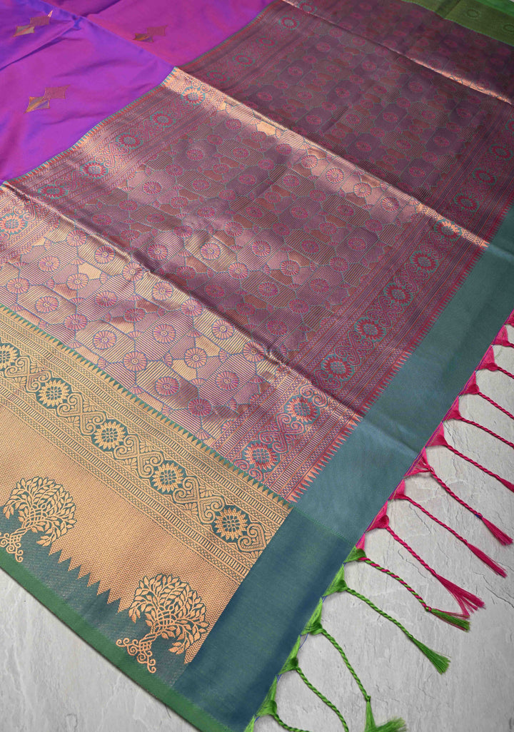 Purple Dual tone Kanchi Semi Silk Saree with Meenakari Buttas and Contrast Zari Border