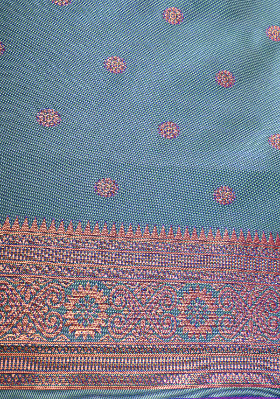 Purple Dual tone Kanchi Semi Silk Saree with Meenakari Buttas and Contrast Zari Border