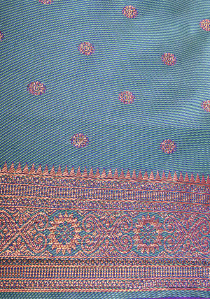 Purple Dual tone Kanchi Semi Silk Saree with Meenakari Buttas and Contrast Zari Border