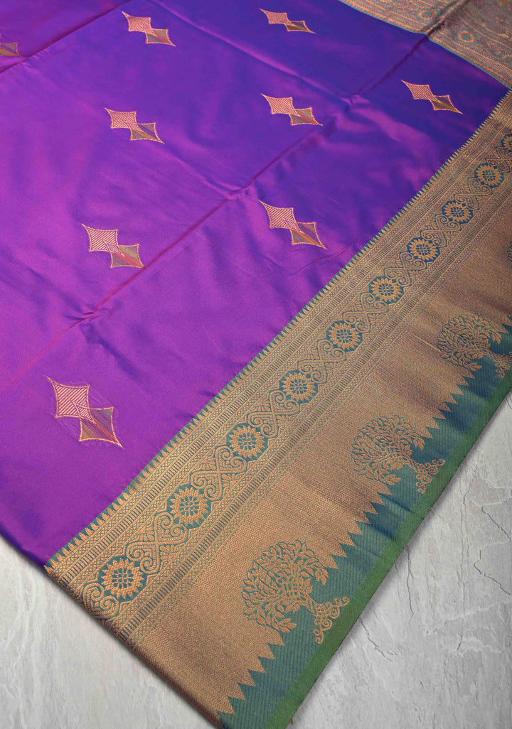 Purple Dual tone Kanchi Semi Silk Saree with Meenakari Buttas and Contrast Zari Border
