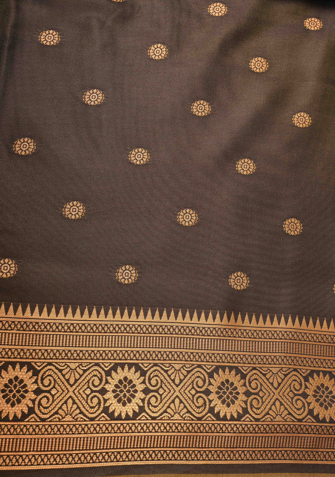 Camel Brown Kanchi Semi Silk Saree with Meenakari Buttas and Zari Border
