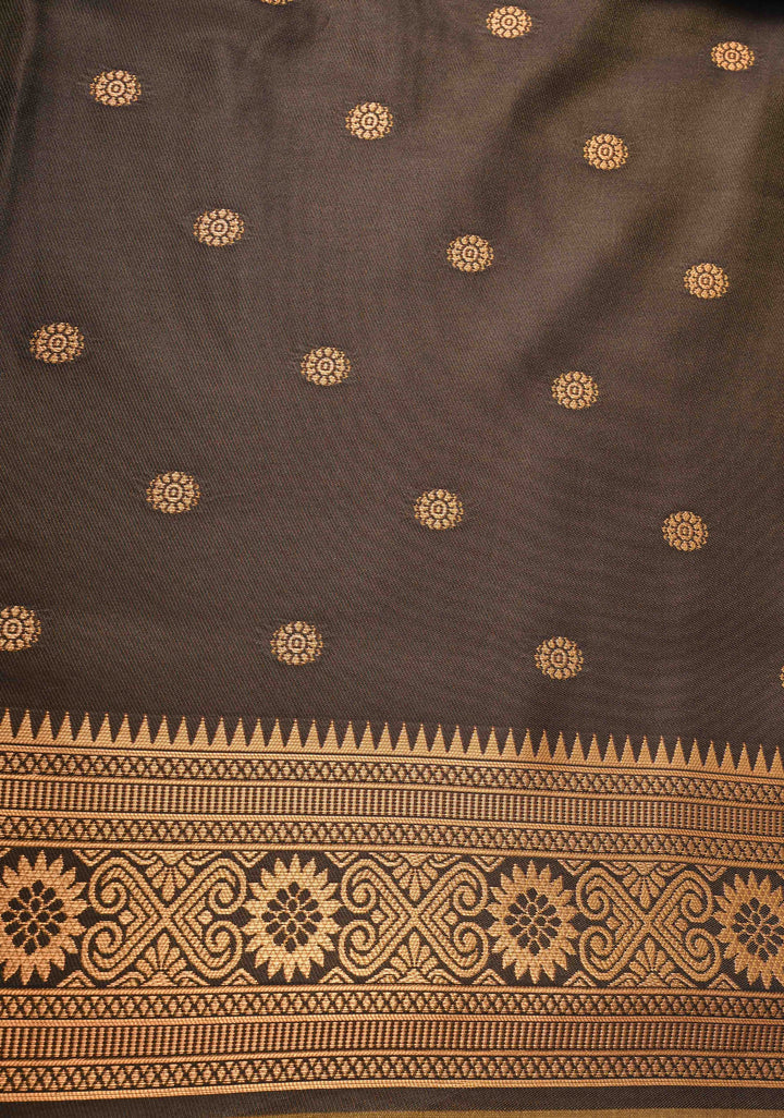 Camel Brown Kanchi Semi Silk Saree with Meenakari Buttas and Zari Border