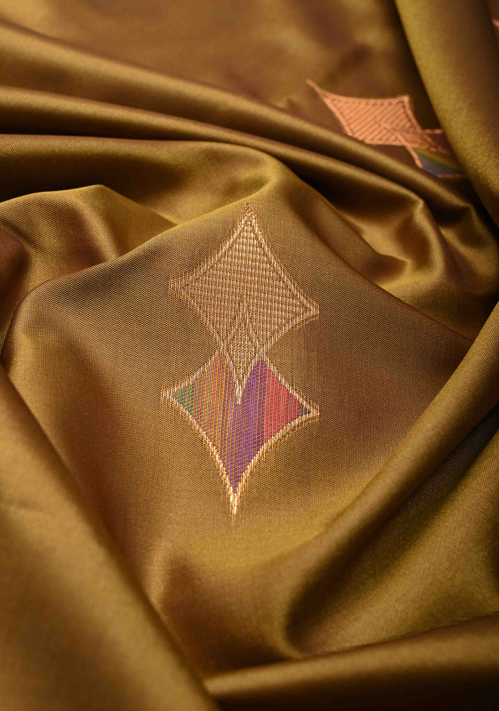 Camel Brown Kanchi Semi Silk Saree with Meenakari Buttas and Zari Border