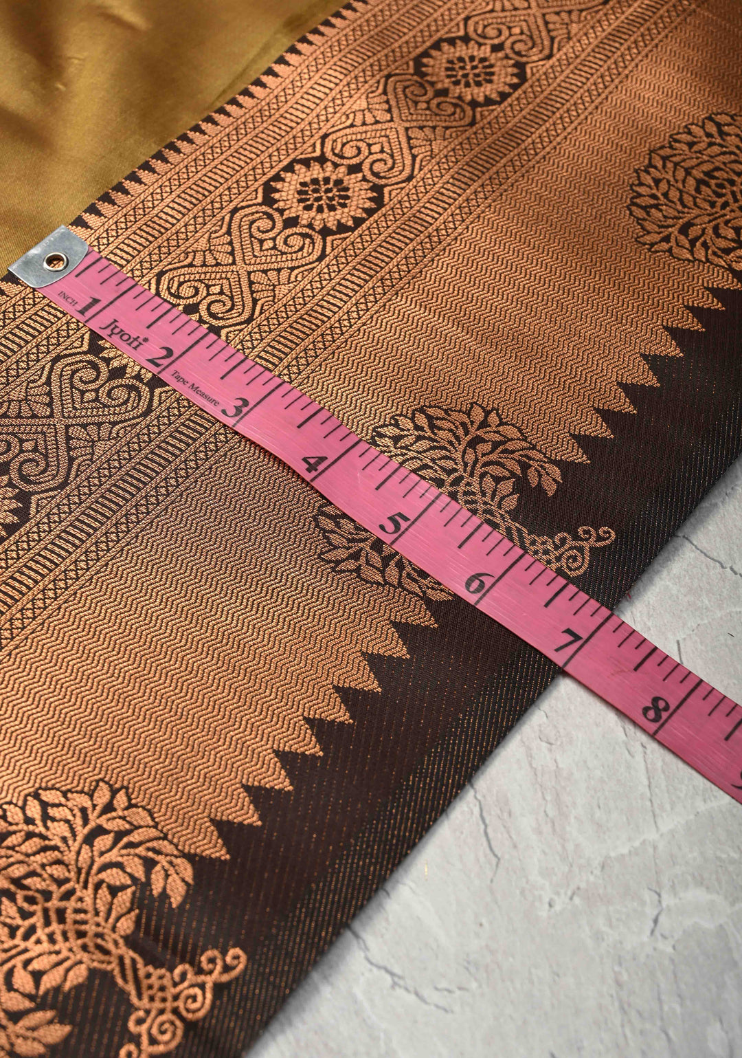 Camel Brown Kanchi Semi Silk Saree with Meenakari Buttas and Zari Border