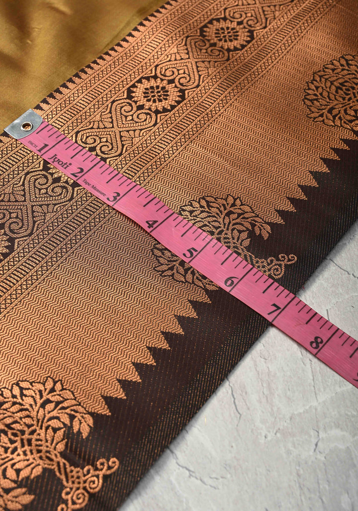 Camel Brown Kanchi Semi Silk Saree with Meenakari Buttas and Zari Border