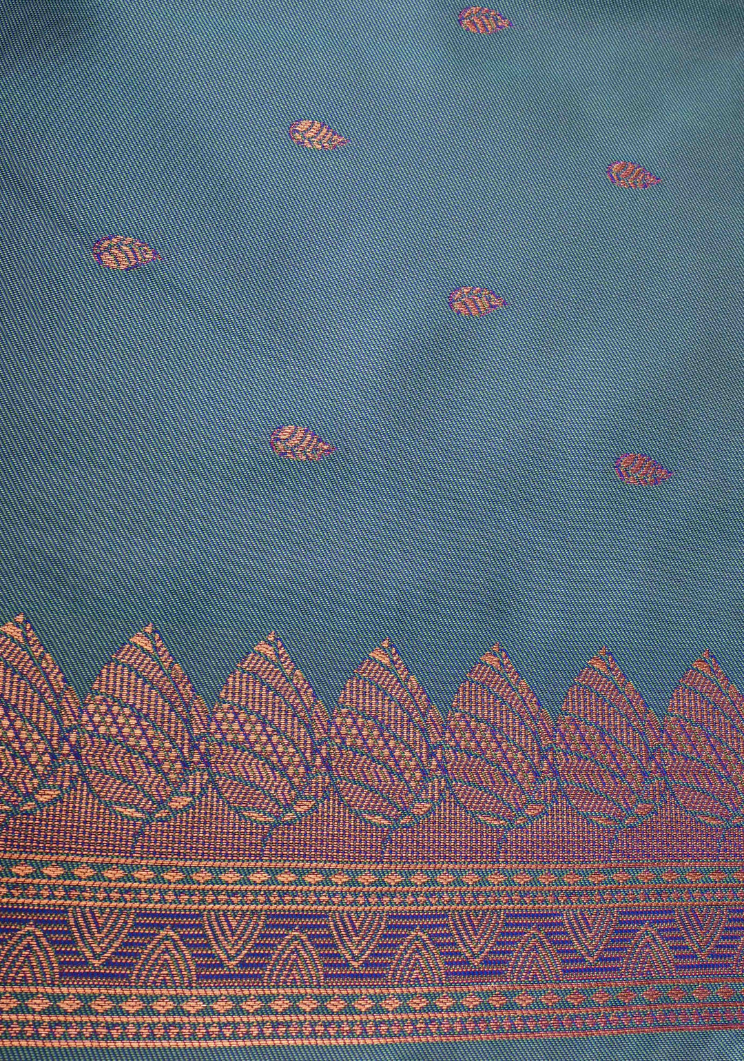 Purple Dual tone Kanchi Semi Silk Saree with Leaf Buttas and Contrast Zari Border
