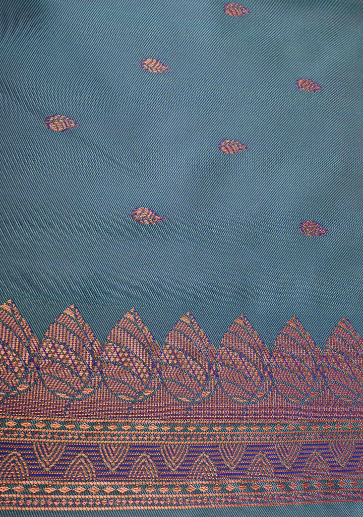 Purple Dual tone Kanchi Semi Silk Saree with Leaf Buttas and Contrast Zari Border