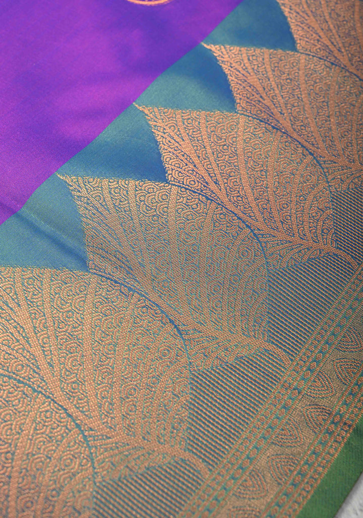 Purple Dual tone Kanchi Semi Silk Saree with Leaf Buttas and Contrast Zari Border