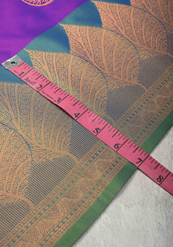 Purple Dual tone Kanchi Semi Silk Saree with Leaf Buttas and Contrast Zari Border