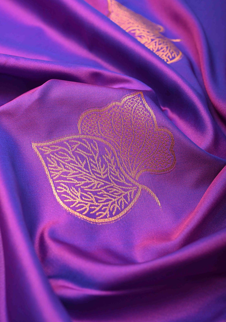 Purple Dual tone Kanchi Semi Silk Saree with Leaf Buttas and Contrast Zari Border