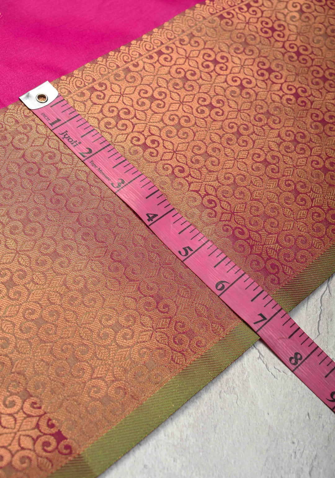 Deep Pink Kanchi Semi Silk Saree with Floral Meenakari Buttas and Zari Border