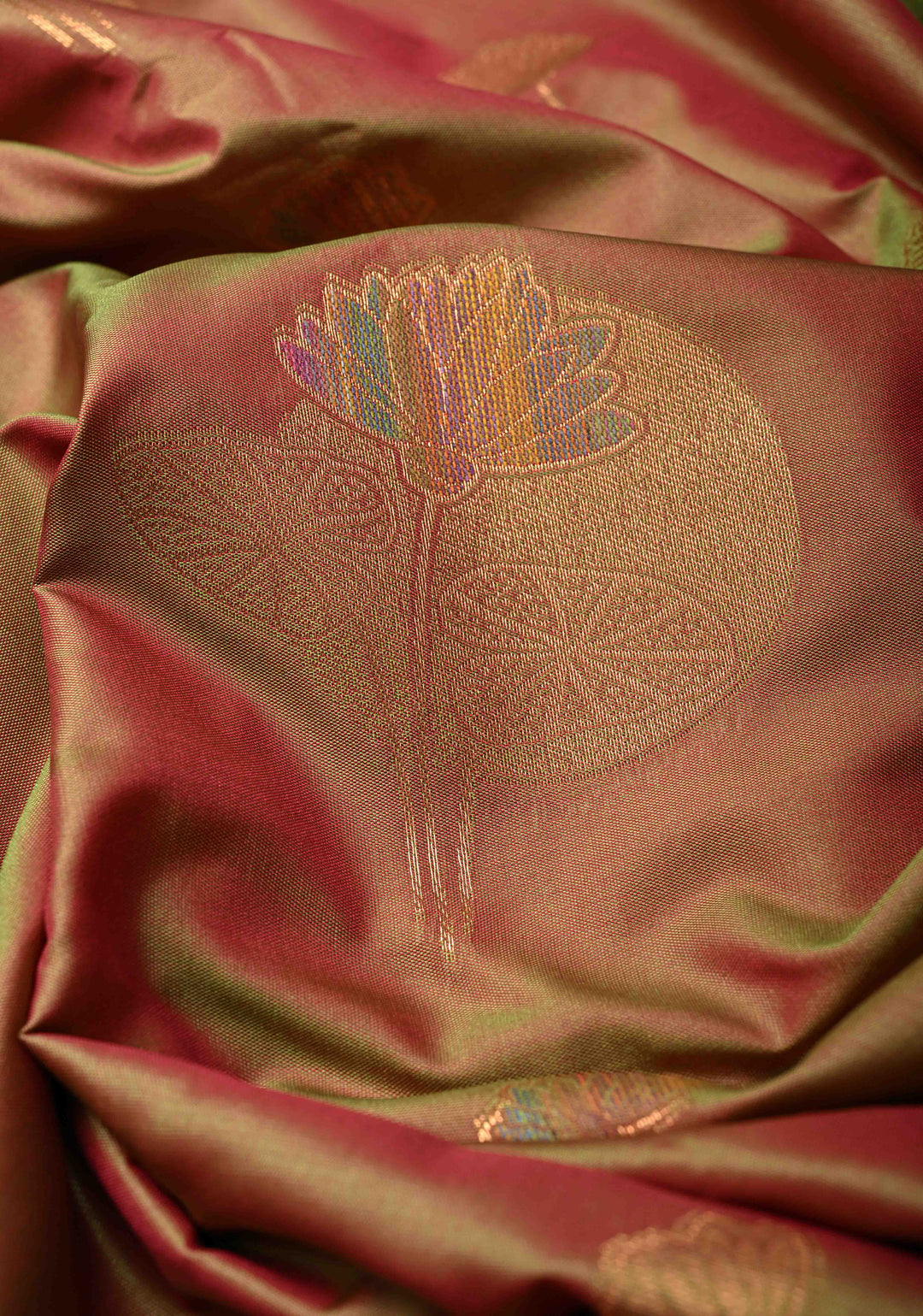 Green Pink Dual tone Kanchi Semi Silk Saree with Meenakari Floral Buttas and Zari Border