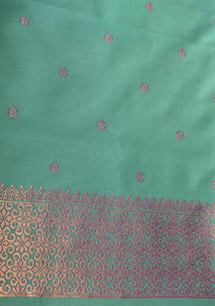 Purple Dual tone Kanchi Semi Silk Saree with Floral Meenakari Buttas and Contrast Zari Border