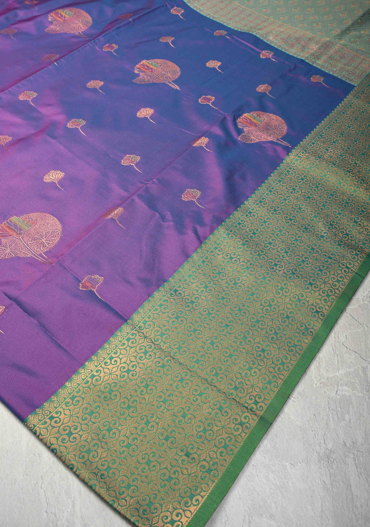 Purple Dual tone Kanchi Semi Silk Saree with Floral Meenakari Buttas and Contrast Zari Border
