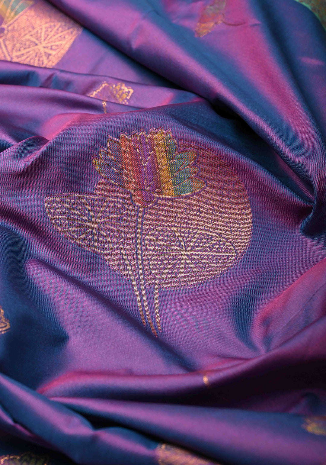 Purple Dual tone Kanchi Semi Silk Saree with Floral Meenakari Buttas and Contrast Zari Border