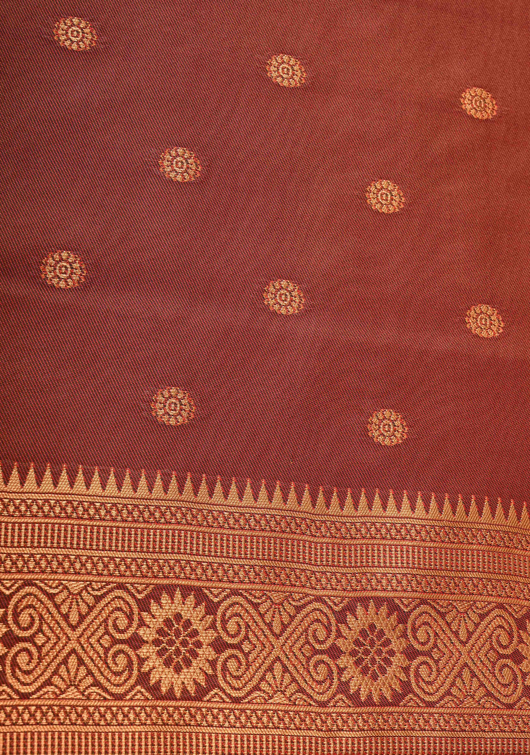 Fire Orange Kanchi Semi Silk Saree with Meenakari Buttas and Contrast Zari Border