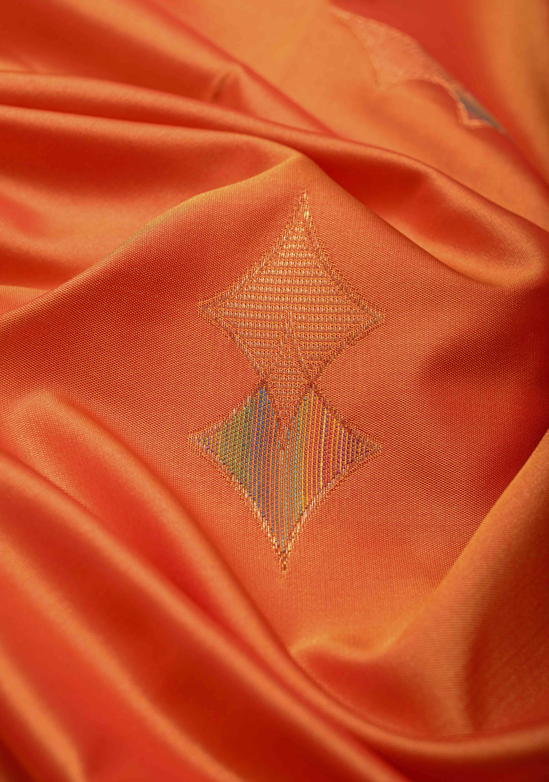 Fire Orange Kanchi Semi Silk Saree with Meenakari Buttas and Contrast Zari Border