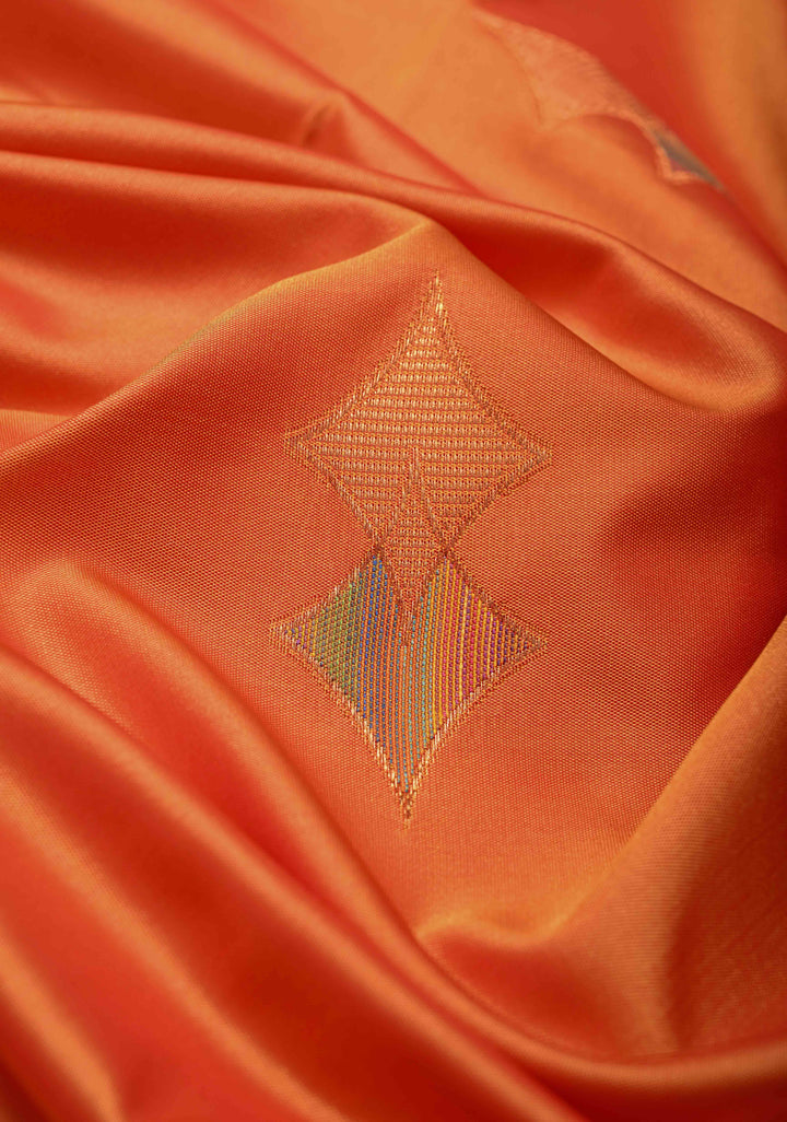 Fire Orange Kanchi Semi Silk Saree with Meenakari Buttas and Contrast Zari Border