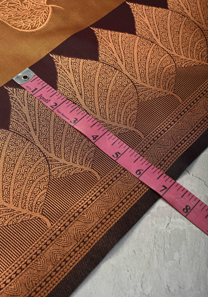 Brown Dual tone Kanchi Semi Silk Saree with Leaf Buttas and Zari Border