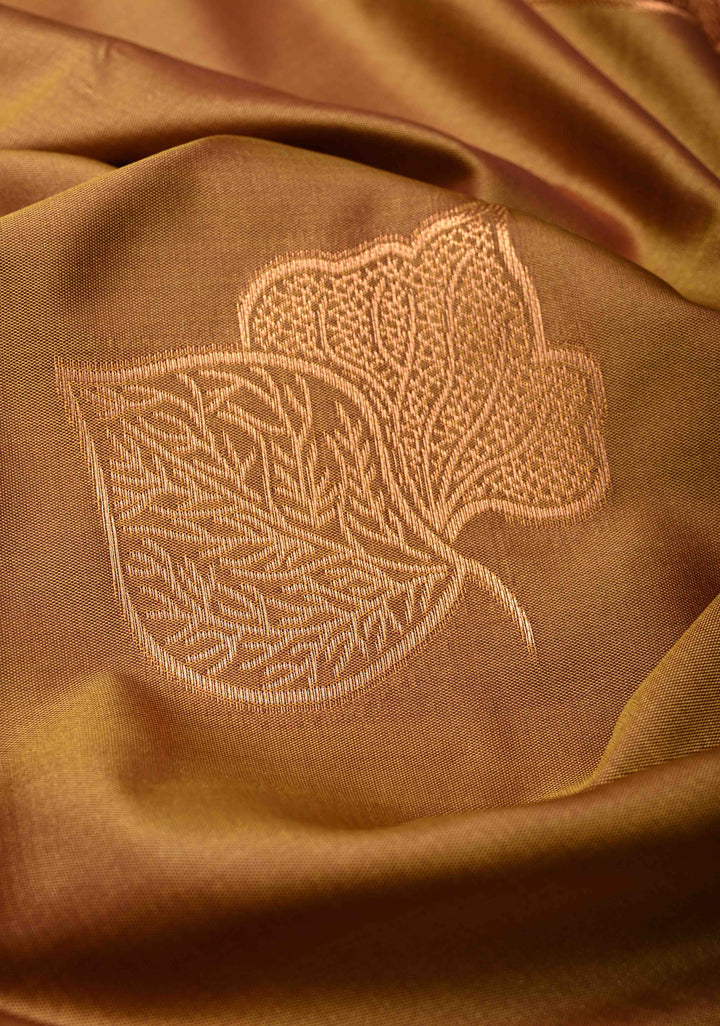 Brown Dual tone Kanchi Semi Silk Saree with Leaf Buttas and Zari Border
