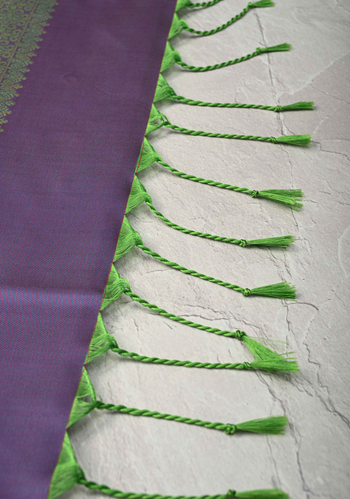 Green Dual tone Kanchi Semi Silk Saree with Meenakari Floral Buttas and Contrast Zari Border