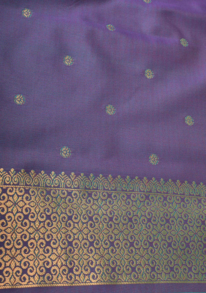 Green Dual tone Kanchi Semi Silk Saree with Meenakari Floral Buttas and Contrast Zari Border