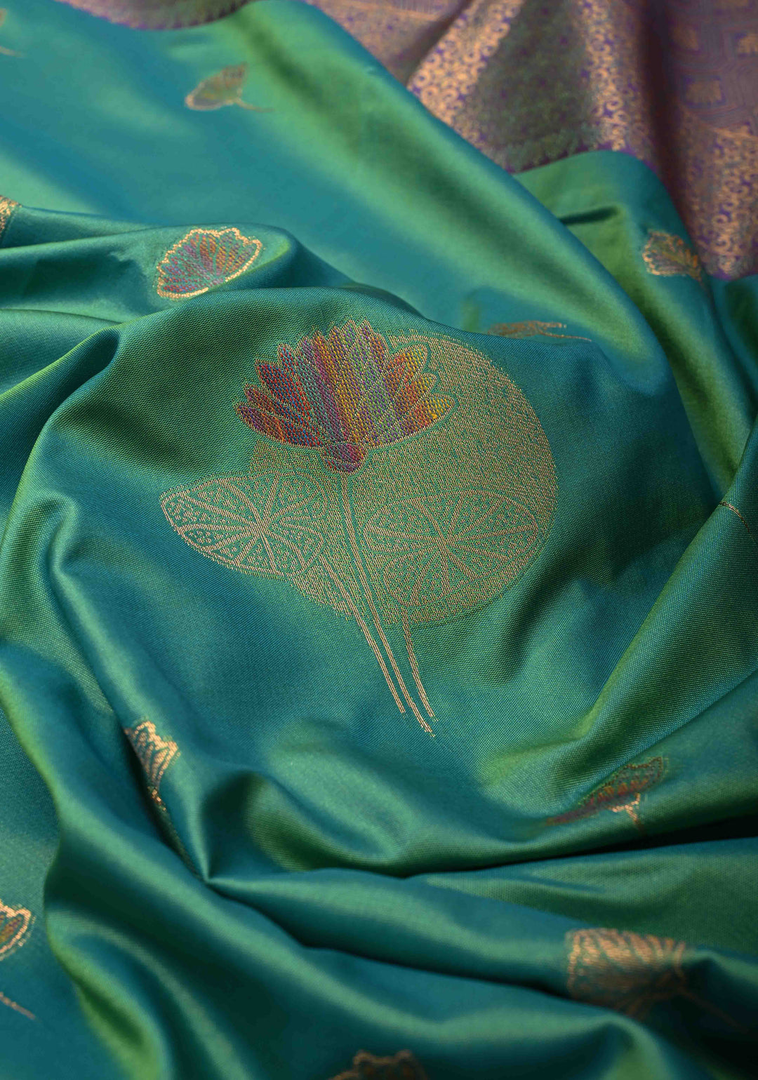 Green Dual tone Kanchi Semi Silk Saree with Meenakari Floral Buttas and Contrast Zari Border