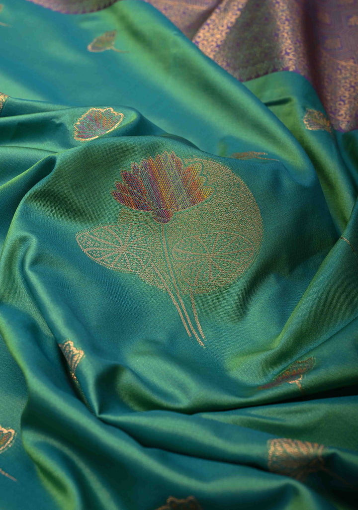 Green Dual tone Kanchi Semi Silk Saree with Meenakari Floral Buttas and Contrast Zari Border