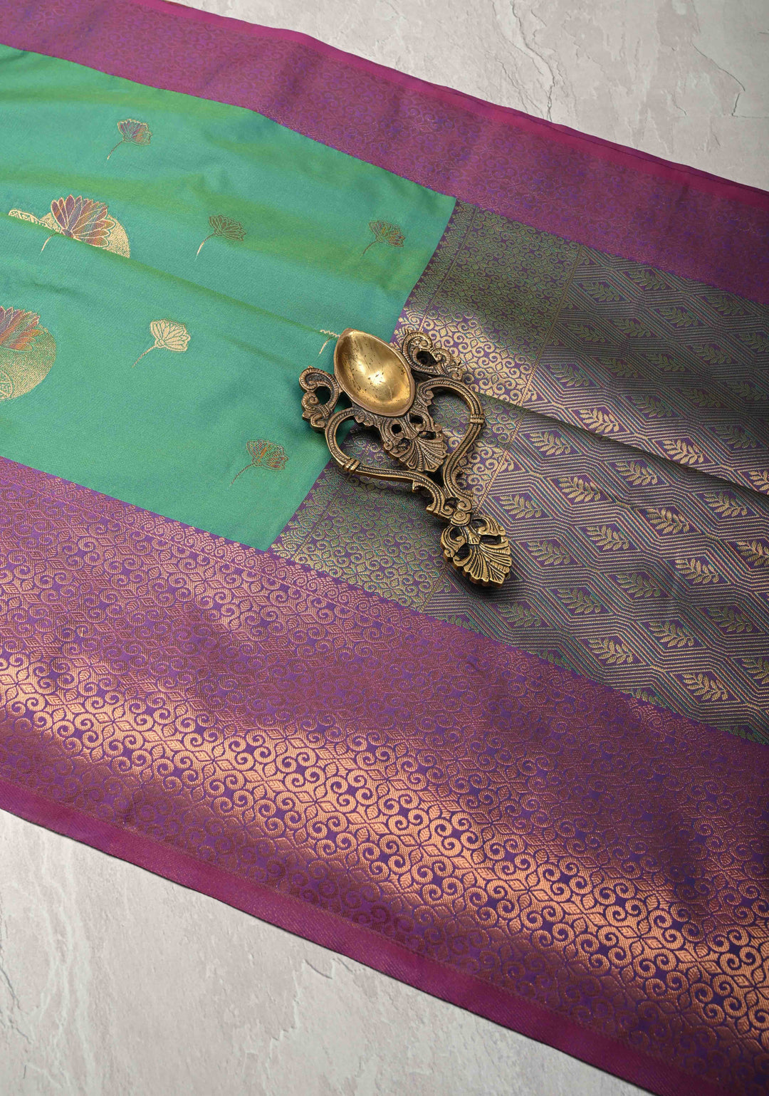 Green Dual tone Kanchi Semi Silk Saree with Meenakari Floral Buttas and Contrast Zari Border