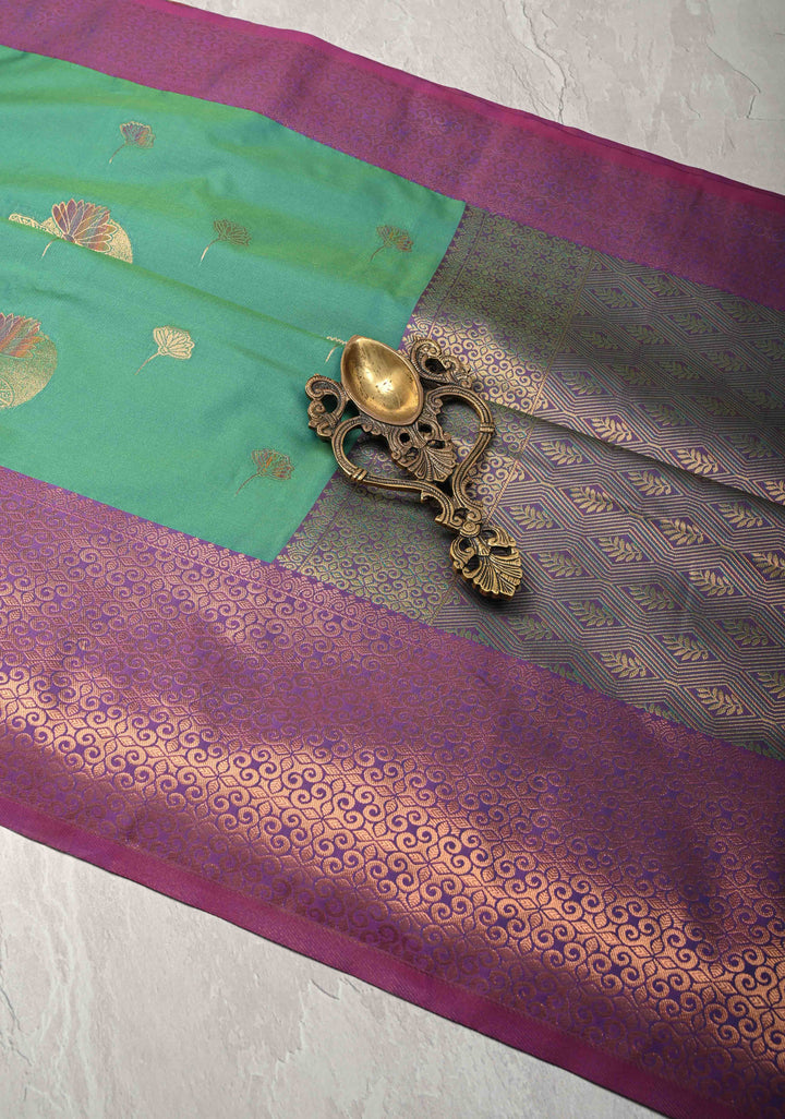 Green Dual tone Kanchi Semi Silk Saree with Meenakari Floral Buttas and Contrast Zari Border