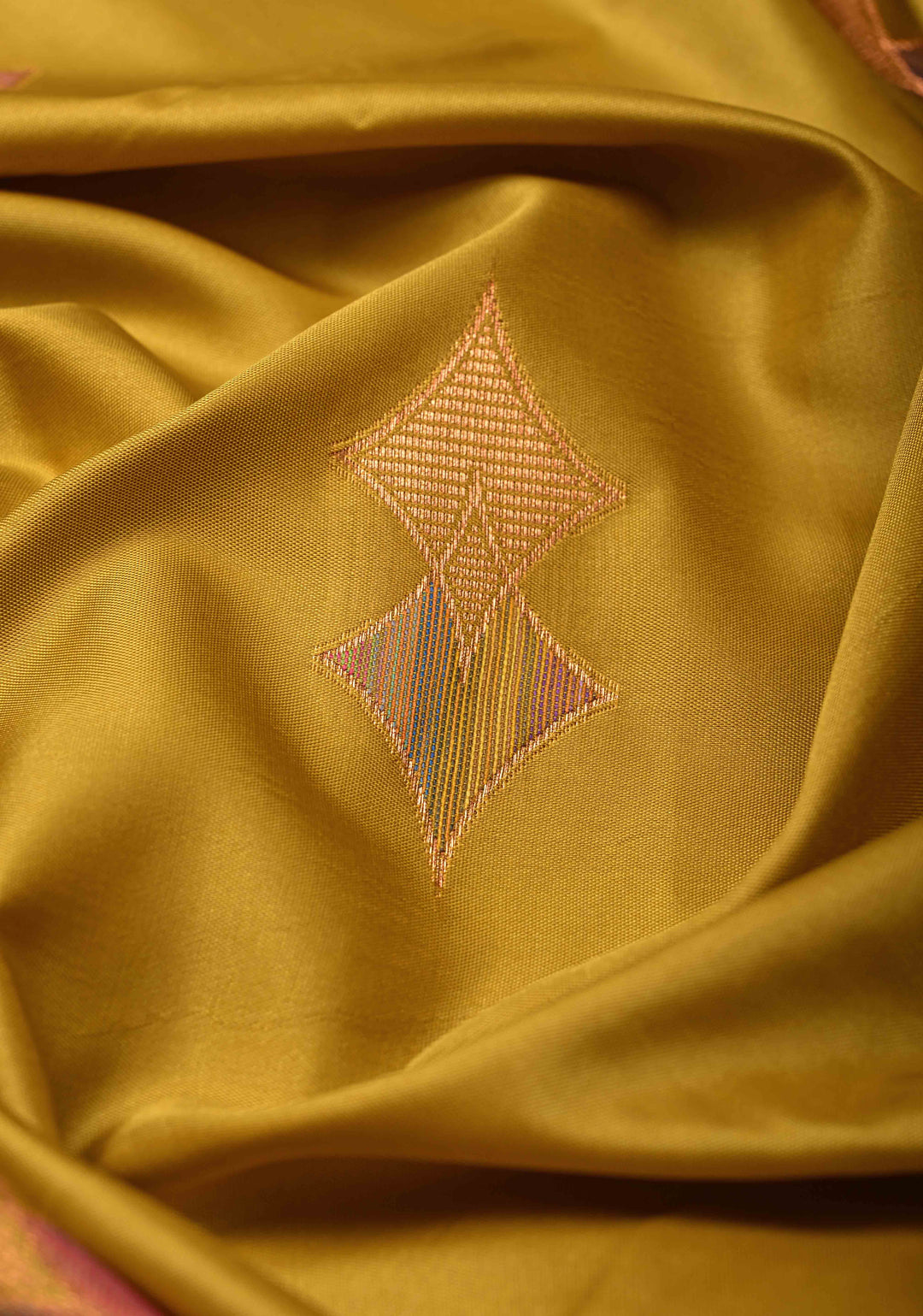Methi Yellow Kanchi Semi Silk Saree with Meenakari Buttas and Zari Border
