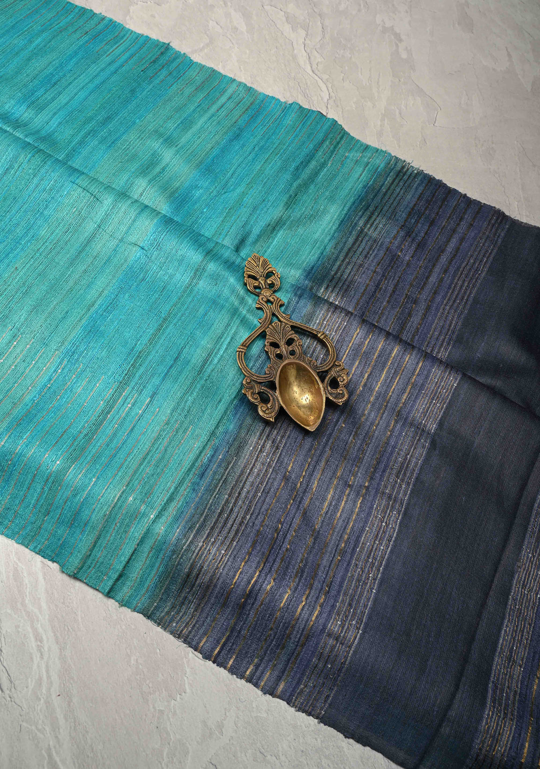 Turquoise Geecha Tussar Saree with woven sequins | SILK MARK CERTIFIED